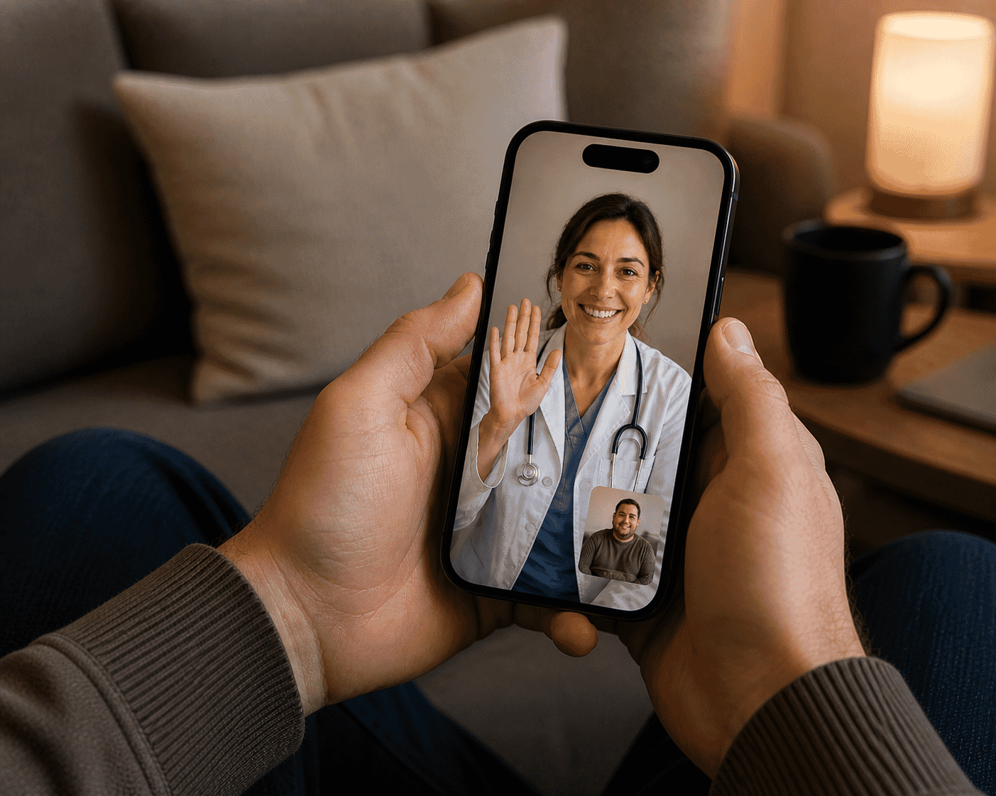 Patient meeting a provider through a phone video visit
