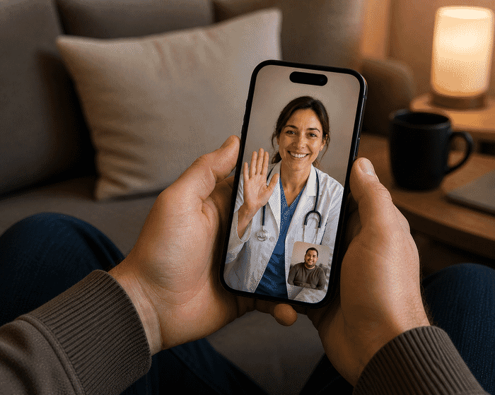 Patient meeting a provider through a phone video visit
