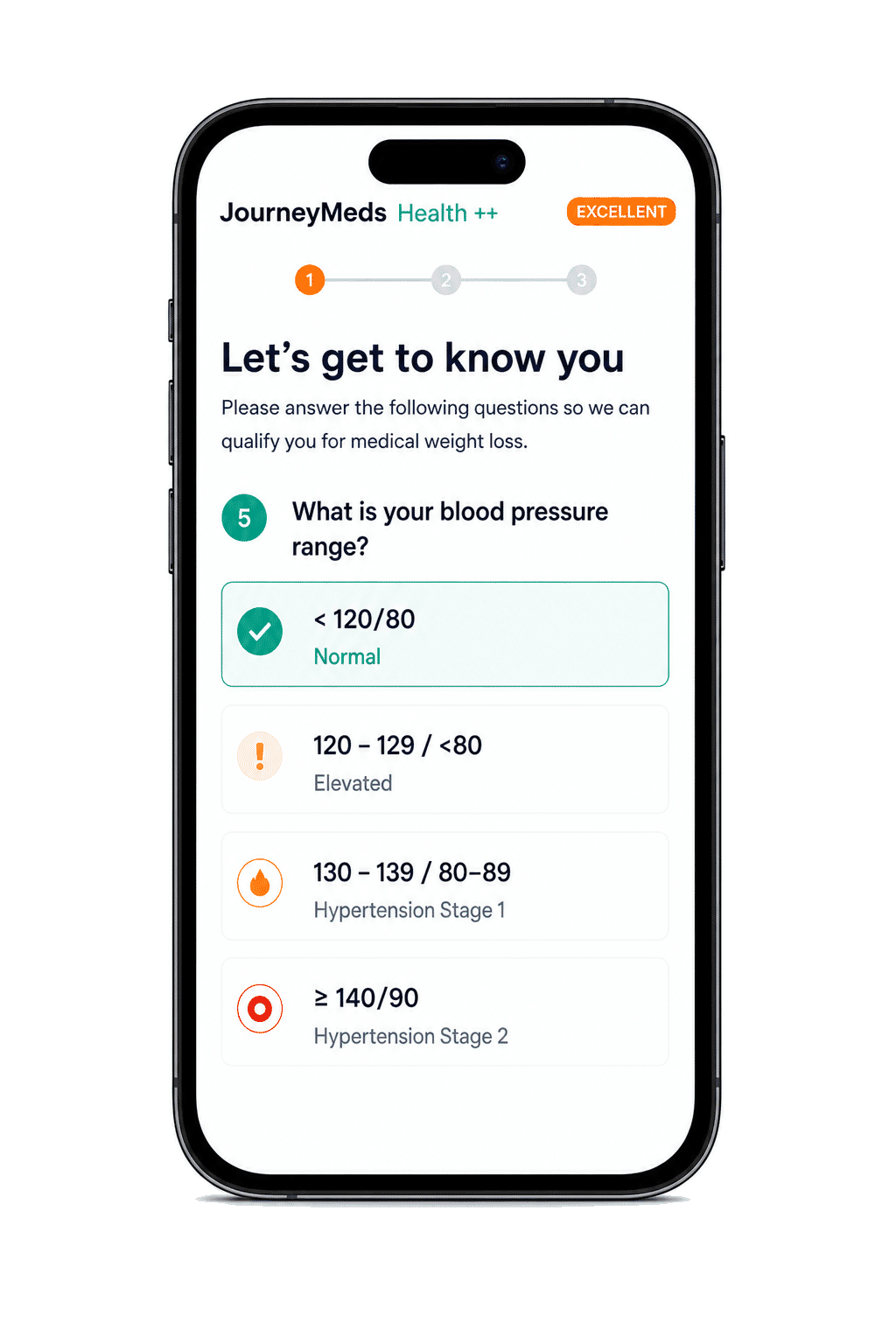 JourneyMeds health intake quiz screen