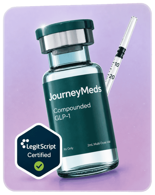 Medication review card with certified medication bottle and syringe